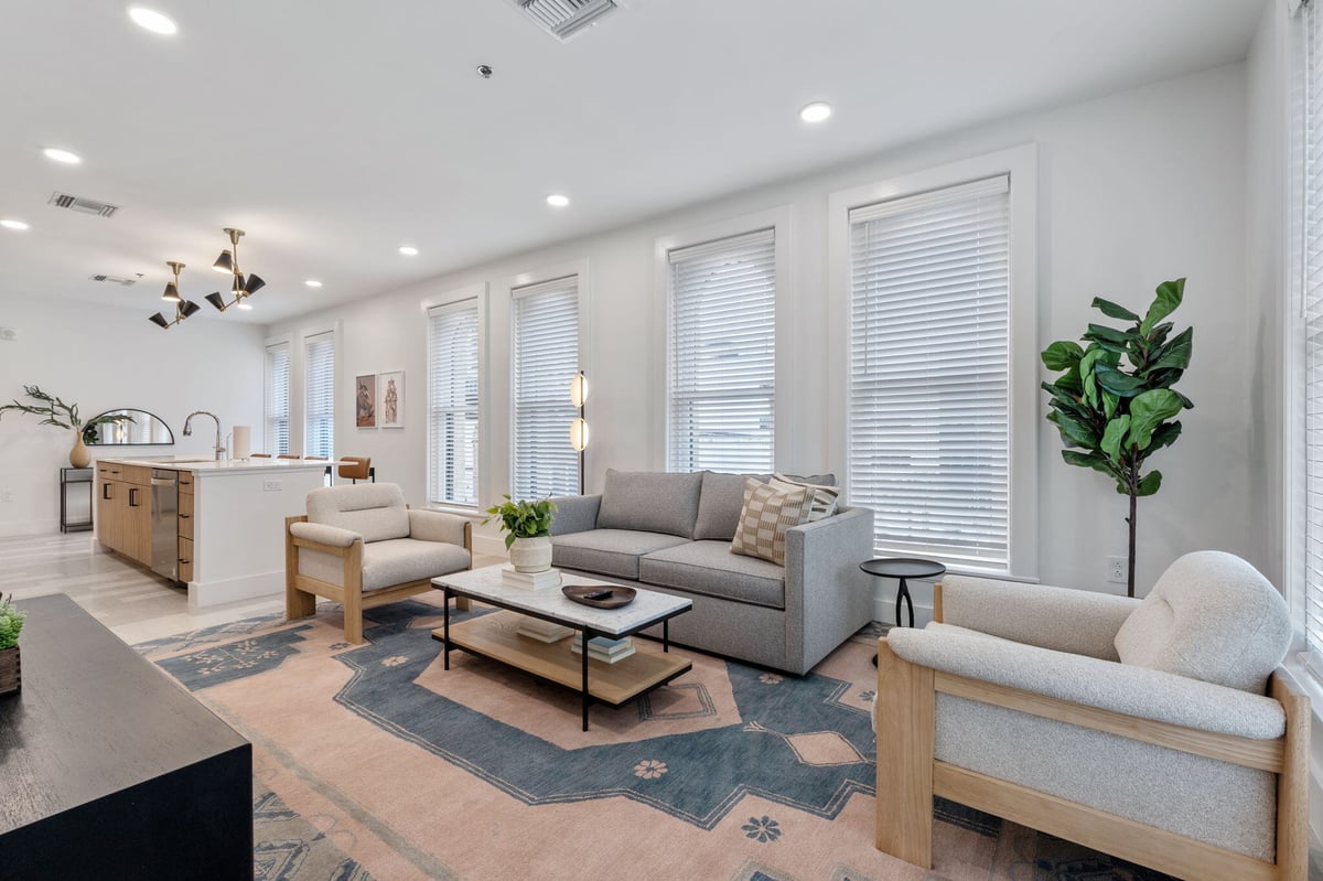 Living area and kitchen