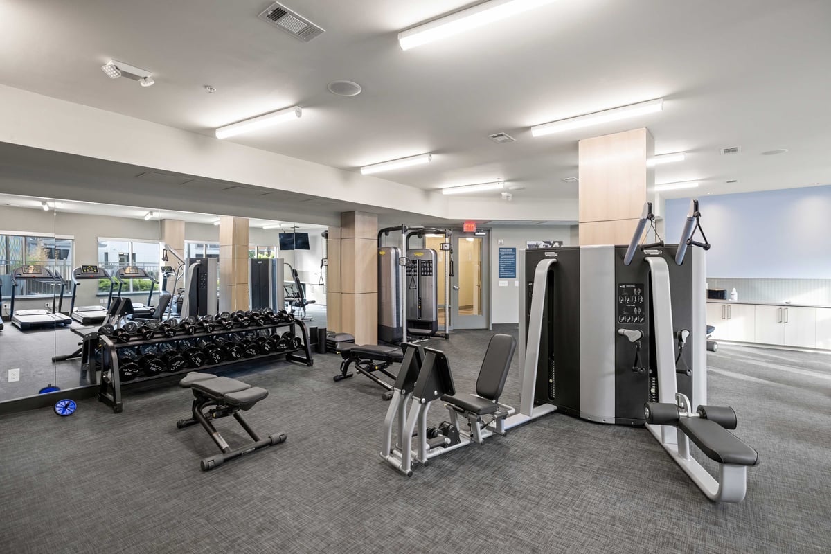Modern fitness center with machines. 